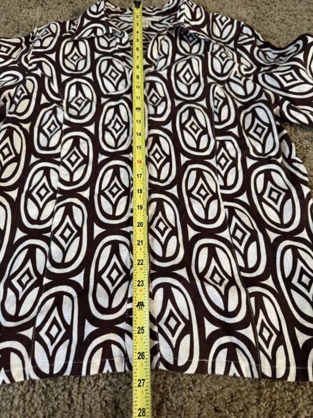 JM Collection Linen Button Shirt Geometric Print 3/4 Sleeve Casual Office Sz 10 - Picture 9 of 10